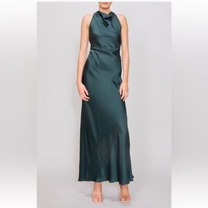 Melloday Ruched Cowl Neck Bias Cut Satin Maxi Dress